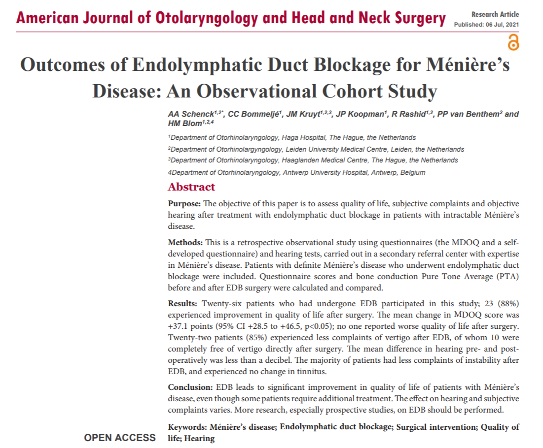 Research article about Ménière's Disease