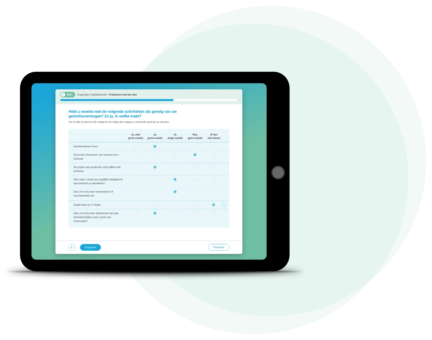 ConsultAssistent Ophthalmology module displayed on an iPad
