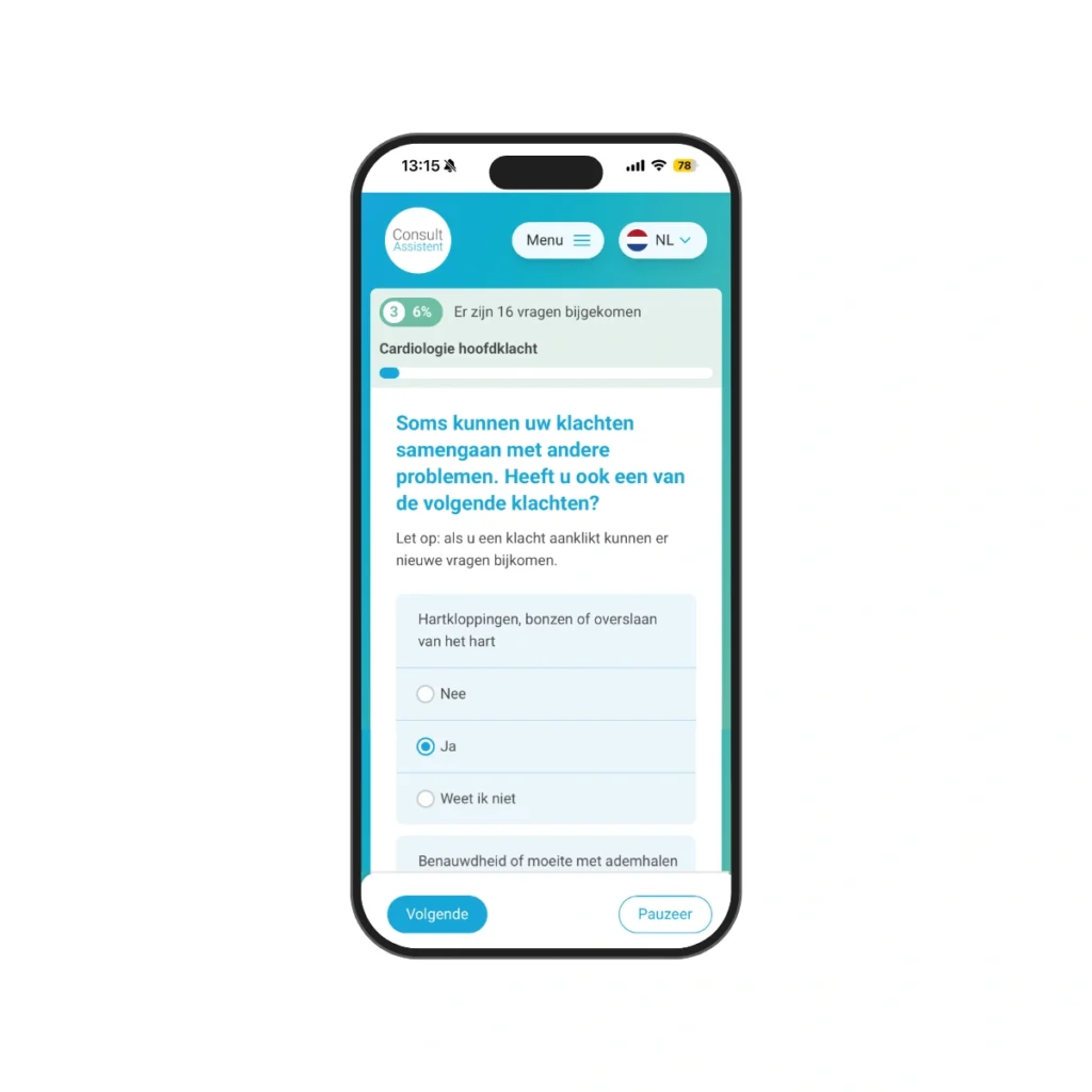 Digitale auto-anamnese van ConsultAssistent op telefoon.