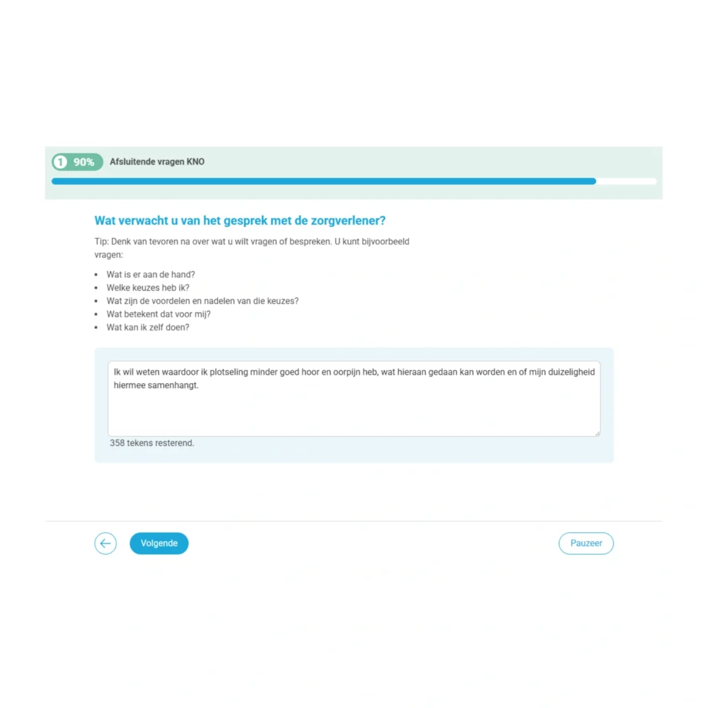 Hulpvraag in de auto-anamnese van ConsultAssistent.