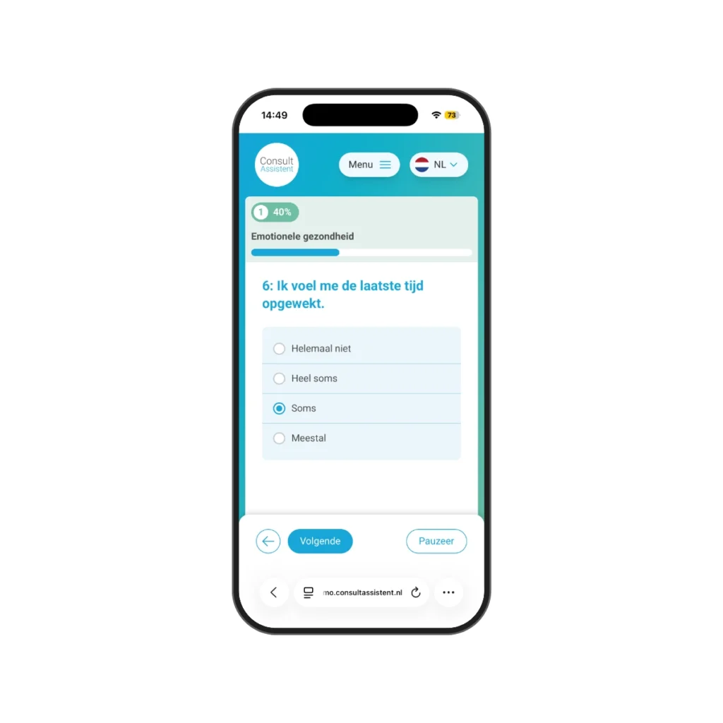 Digitale PROM (HADS) van ConsultAssistent op telefoon.