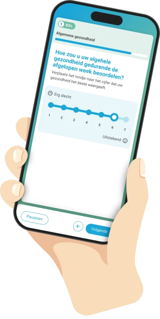 Patiënt vult PROM-vragenlijst in op mobiele telefoon.